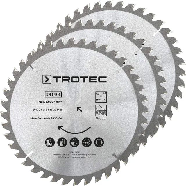 trotec-holzkreiss-gebl-tter-set-190-mm-40-z-hne-3-teilig-aus-carbonstahl image 1