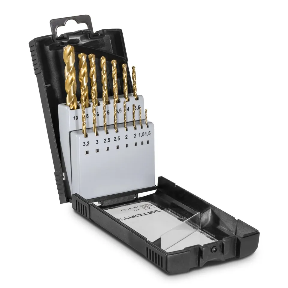 trotec-hss-metallbohrer-set-15-teilig-1-5-10-mm-mit-tin-beschichtung image 1